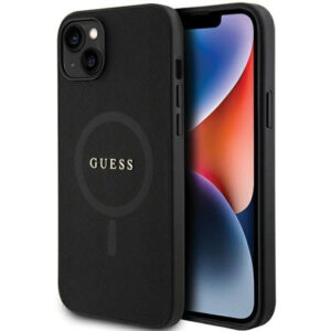 Оригинален калъф Guess PU Saffiano за iPhone 15 -Черен