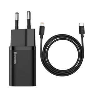 Комплект зарядно устройство Baseus Super Si 20W с кабел USB-C/Lightning-Черен