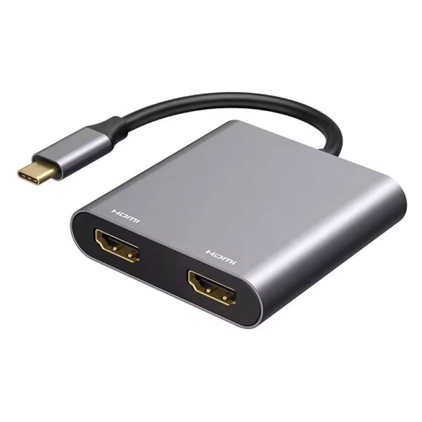 Преходник DeTech USB-C –2хHDMI 4K- 30Hz-Сив