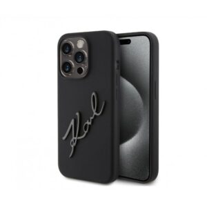 Оригинален калъф Karl Lagerfeld Hard Case Silicone Karl Script iPhone 15 Pro-Черен