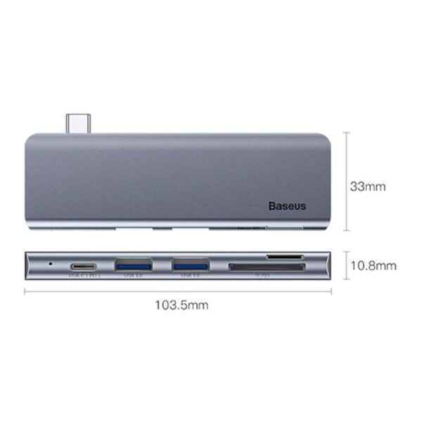 USB хъб Baseus Harmonica 5 Порта PD USB-C /2xUSB 3.0/ TF/Micro SD-Сив - Image 3