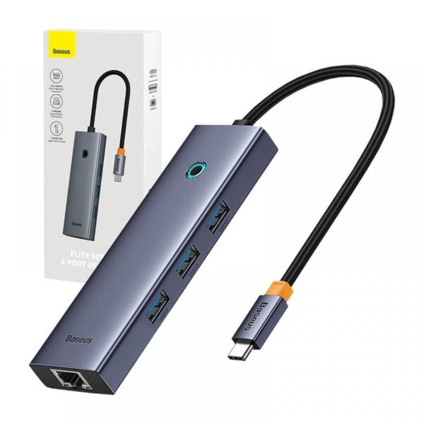 USB хъб Baseus Ultra Joy-5 Порта PD USB-C /3xUSB 3.0/ RJ45-Сив - Image 2