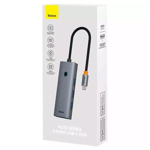 USB хъб Baseus Ultra Joy-5 Порта PD USB-C /3xUSB 3.0/ RJ45-Сив - Image 4