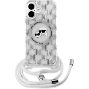 Оригинален Калъф KARL LAGERFELD за iPhone 16 Monogram Crossbody K&CH Heads MagSafe-Прозрачен