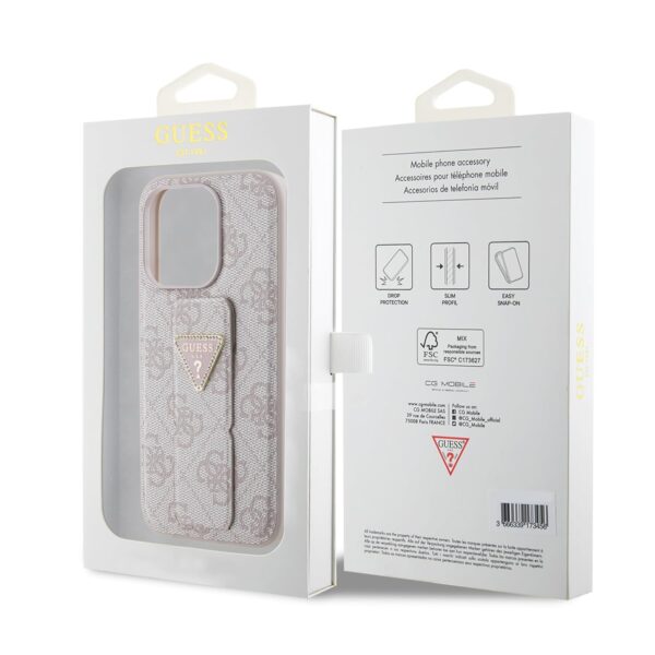 Оригинален калъф Guess iPhone 15 Pro Gripstand PU leather Case 4G Triangle Strass Pattern -Розов - Image 6