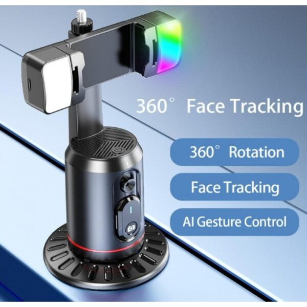 Висококачествена стойка за телефон с автоматично проследяване на лице 360 градуса завъртане с дистанционно управление-Черен - Image 3